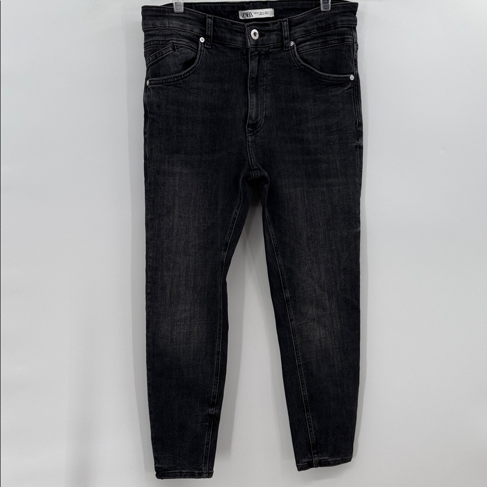 Zara Charcoal Denim Pants Size 31x26 High Waisted Skinny Ankle Faded Wash Jeans